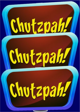 The logo for Chutzpah TV Show in a blue frame